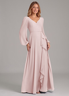 Azazie Simone Abiti da Damigella Abito A-Line in Chiffon Manica Lunga Rosa Rossore image4