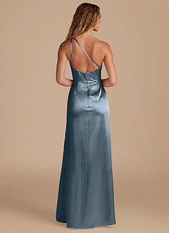 Azazie Mika Bridesmaid Dresses Twilight Sheath One Shoulder Metallic Satin Dress image5