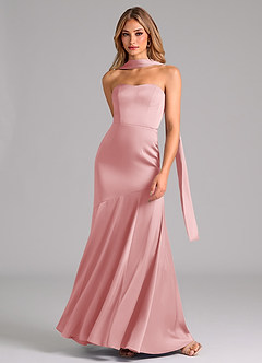 Azazie Shiloh Bridesmaid Dresses Powder Pink Mermaid Strapless Stretch Satin Convertible Dress image4