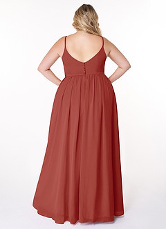 Azazie Rayna Final Sale Terracotta A-Line V-Neck Pleated Chiffon Dress image8