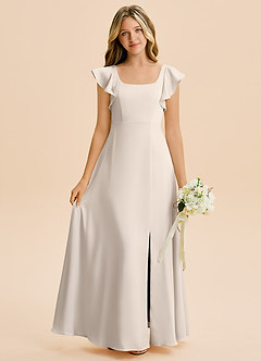 Azazie Bondi Junior White Alabaster A-Line Side Slit Stretch Satin Dress image1