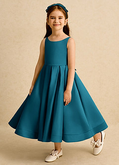 Azazie Babs Blumenmädchenkleider Ballkleid Plissee Matte Satin Kleid Tintenblau image8