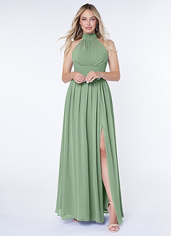 Azazie Iman Bridesmaid Dresses Matcha A-Line A-Line Ruched Chiffon Dress image1
