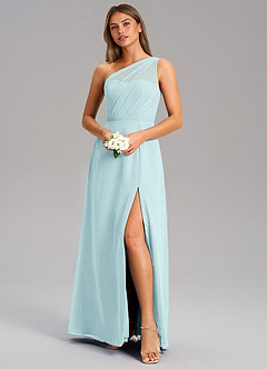 Azazie Phaedra Brautjungfernkleider A-Linie One-Shoulder Chiffon Kleid Seegrün image4