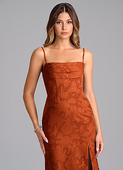 Azazie Saige Bridesmaid Dresses Paprika A-Line Off the Shoulder Floral Burnout Convertible Dress image2