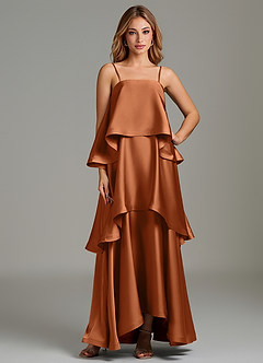 Azazie Azalea Bridesmaid Dresses Copper A-Line Ruched Stretch Satin Dress image1