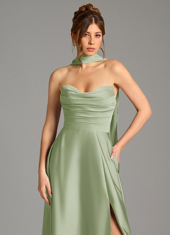 Azazie Ayla Abiti da Damigella Abito A-Line in Raso Elasticizzato Corsetto Verde Salvia image2