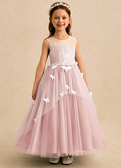 Azazie Mariposa Abiti da Ragazza di Fiori Abito Principessa in Tulle Pizzo Rosa Cipria image3