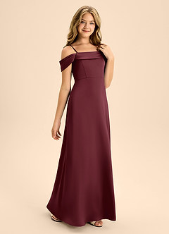 Azazie Anselie Junior Cabernet A-Line Off the Shoulder Stretch Satin Dress image5