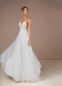 Azazie Celandine Wedding Dresses A-Line V-Neck Sequins Tulle Chapel Train Dress image4