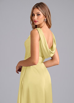 Azazie Karina Bridesmaid Dresses Lemon Sorbet A-Line Pleated Stretch Satin Dress image2