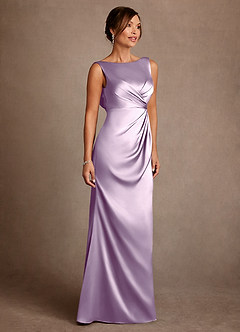 Azazie Baltimore Mother of the Bride Dresses Frosted Lilac A-Line Pleated Stretch Satin Dress image4