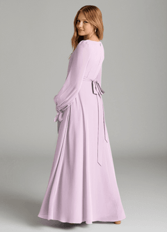 Azazie Leonia Junior Frosted Lilac A-Line with Pockets Chiffon Dress image2