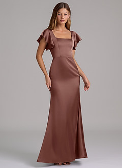 Azazie Elkie 신부 들러리 드레스 인어 스퀘어 네크라인 스트레치 새틴 바닥 길이 드레스 image4