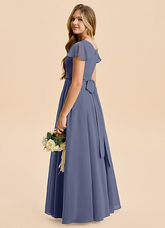 Azazie Cady Junior Abito A-Line in Chiffon Plissettato Stormy image6