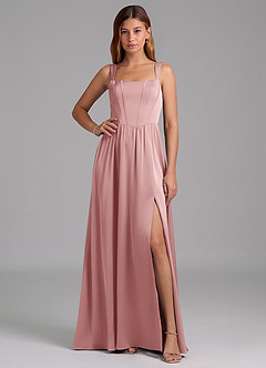 Azazie Rosaline Bridesmaid Dresses Dusty Rose A-Line Side Slit Stretch Satin Dress image1