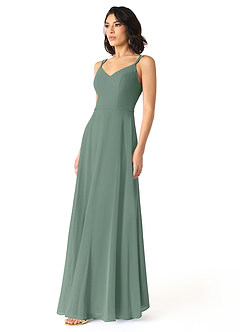 Azazie Janine Bridesmaid Dresses Eucalyptus A-Line V-Neck Chiffon Dress image2
