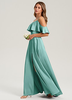 Azazie Jean Jurken voor bruidsmeisjes Jurk van Stretch Satijn met A-Lijn Off the Shoulder Aqua image5