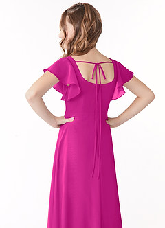 Azazie Bondi Junior Fuchsia A-Line Bow Chiffon Dress image3