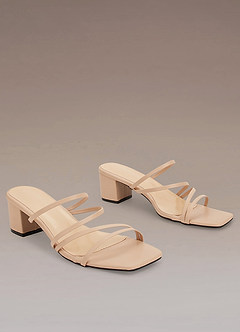 front Nude Strap Low Heel Sandals