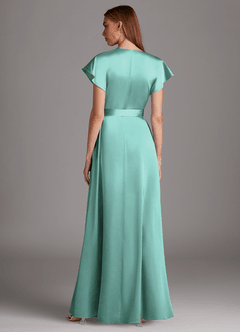 Azazie Nico Vestidos de damas de honor Vestido de Aqua de Satén Elástico de Corte en A con Cuello en V image3