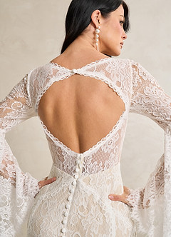 Azazie Hayes Robes de mariée Robe Sirène en Dentelle Col en V Diamant Blanc Champagne image8