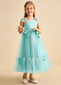 Azazie Jaci Robe Demoiselle D'honneur Fillette Robe Trapèze en Mousseline de soie Bretelle Spaghetti Aqua image3