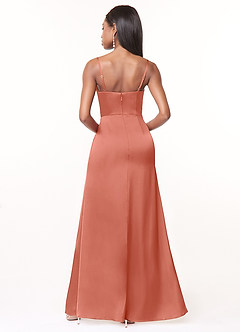 Azazie Maci Brautjungfernkleider A-Linie V-Hals Gefaltet Stretch-Satin Kleid Lachsrosa image2