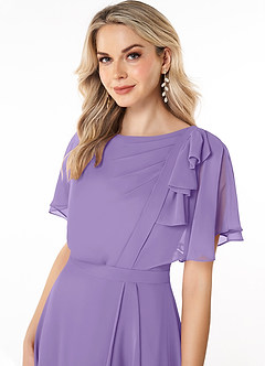 Azazie Aaliyah Abiti da damigella modesti Abito A-Line con Scollo a U a Pieghe Chiffon Floor-Length image5