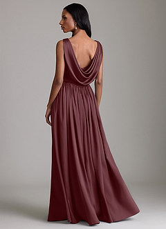 Azazie Novi Bridesmaid Dresses Sangria A-Line with Pockets Stretch Satin Dress image2