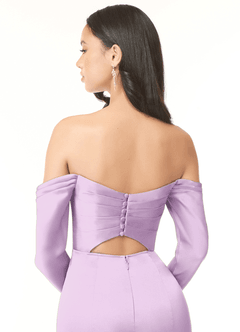 Azazie Hallie Brautjungfernkleider Wandelbar Etui Schulterfreies Langarmshirt Stretch-Satin Kleid Frostiges Flieder image8