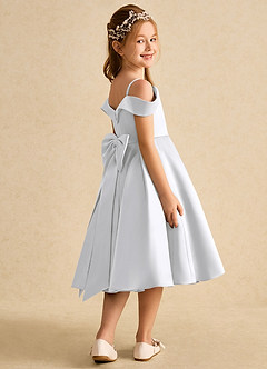 Azazie Favia Flower Girl Dresses White A-Line Off the Shoulder Matte Satin Dress image3