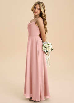 Azazie Shale Junior Agave A-Line Bow Chiffon Dress image2