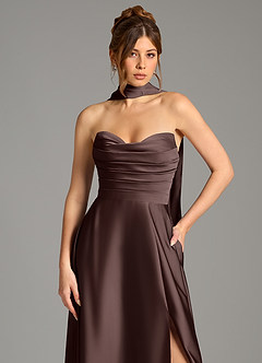 Azazie Ayla Suknie dla druhen Linia A Gorset Satyna elastyczna Do ziemi Sukienka image2