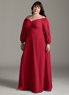 Azazie Rubina Final Sale Dusty Blue A-Line Long Sleeve Chiffon Dress image10