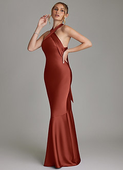 Azazie Reign Bridesmaid Dresses Terracotta Mermaid Pleated Stretch Satin Dress image6