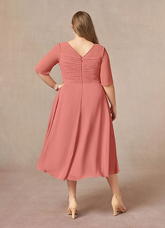 Azazie Naomi Mère de la mariée Robes Robe Trapèze en Mousseline de soie Col bateau plissé Rose Saumon image11