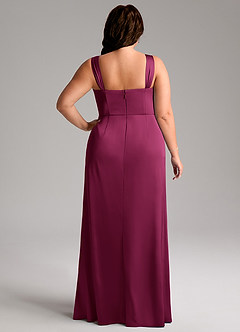 Azazie Denice Bridesmaid Dresses Red Plum Sheath Pleated Stretch Satin Dress image11
