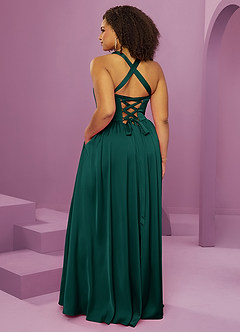 Barbie ♥ Azazie Bridesmaid Dresses Emerald A-Line with Pockets Stretch Satin Dress image14