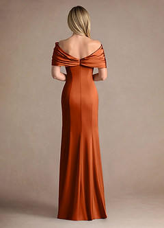 Azazie Auberdeen Mother of the Bride Dresses Burnt Orange Mermaid Pleated Stretch Satin Dress image3
