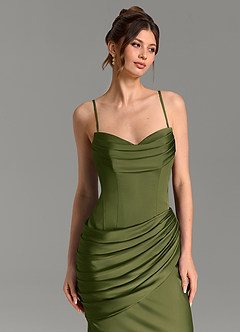 Azazie Zorah Bridesmaid Dresses Bright Olive Mermaid Corset Stretch Satin Convertible Dress image7