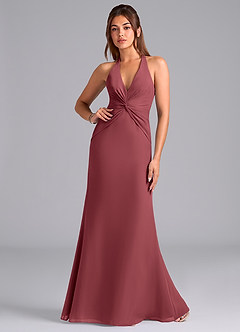 Azazie Valerie Robes de demoiselle d'honneur Robe Sirène en Mousseline de soie Plissée Merlot image1