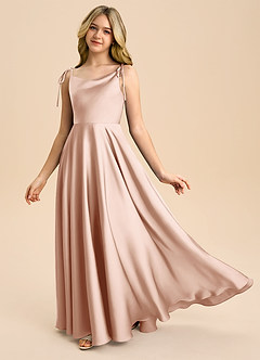 Azazie Popsy Junior Robe Trapèze en Satin extensible Arc Or Rose image1