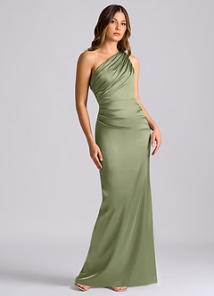 Azazie Akilah Brautjungfernkleider Meerjungfrau-Linie One-Shoulder Stretch-Satin Kleid Gartensalbei image1