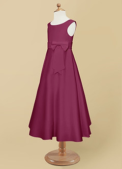 Azazie Lindy Flower Girl Dresses Mulberry A-Line Pleated Matte Satin Dress image12