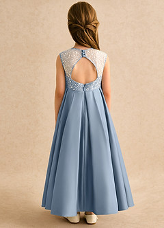 Azazie Candy Girl Abiti da Ragazza di Fiori Abito Principessa in Raso Opaco Fiocco Blu Polveroso image2