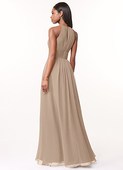 Azazie Bonnie Brautjungfernkleider A-Linie Schlüsselloch Gerüscht Chiffon Kleid Taupe image2