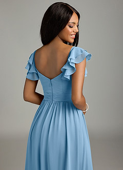Azazie Anaya Bridesmaid Dresses Steel Blue A-Line Pleated Chiffon Dress image2