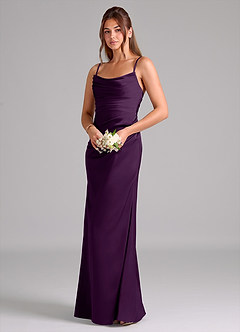 Azazie Lucille Bridesmaid Dresses Grape Mermaid Strapless Stretch Satin Convertible Dress image3