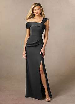 Azazie Laramie Mother of the Bride Dresses Black Mermaid Pleated Stretch Satin Dress image1